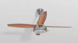 Ceiling Fan with Lamp and Four Wooden Blades 3D model