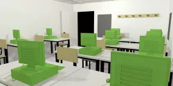 class room interior classroom office chair desk pc keyboard 3D model