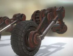 Hydraulic Suspension with Tires Rusty Version Rigged and Animate Low-poly 3D model
