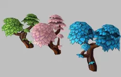 Low poly hand painted stylized cartoon style tree set   Low-poly 3D model