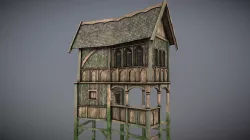 Medieval Lake Village - House 10 with interiors Low-poly 3D model