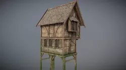 Medieval Lake Village - House 11 with interiors Low-poly 3D model