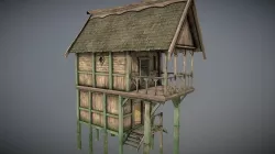 Medieval Lake Village - House 12 with interiors Low-poly 3D model
