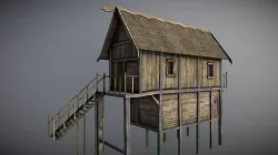 Medieval Lake Village - House 13 with interiors Low-poly 3D model