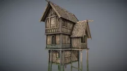 Medieval Lake Village - House 14 with interiors Low-poly 3D model