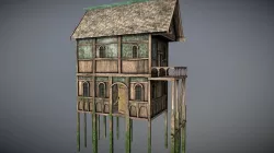 Medieval Lake Village - House 2 with interiors Low-poly 3D model