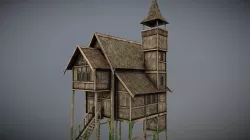 Medieval Lake Village - House 4 with interiors Low-poly 3D model