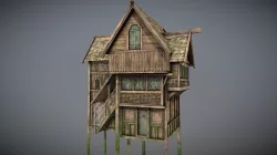 Medieval Lake Village - House 5 with interiors Low-poly 3D model