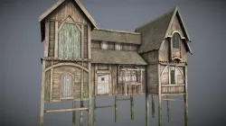 Medieval Lake Village - House 6 with interiors Low-poly 3D model