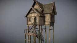 Medieval Lake Village - House 7 with interiors Low-poly 3D model