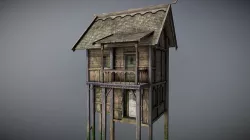 Medieval Lake Village - House 8 with interiors Low-poly 3D model
