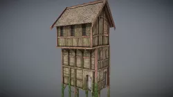 Medieval Lake Village - House 9 with interiors Low-poly 3D model