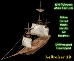 Medieval Ship - PBR - Damaged Textured Low-poly 3D model