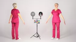 Middle-aged woman in red surgical uniform in A-pose 126 Low-poly 3D model