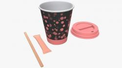 Styrofoam Cup with Plastic Lid and Straw 3D model