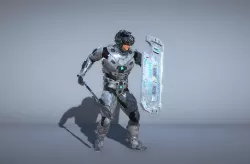 Sci-Fi Cyborg Soldier with ax and shield 3D model