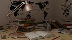 Study Table Lamp with Books and Pen Holder 3D model