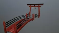 Torii gate bridge and fence Low-poly 3D model