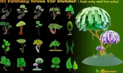 20 fantasy trees vol01 Low-poly 3D model