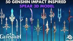 50 Genshin Impact Inspired Spear 3D Models Low-poly 3D model