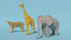 African animals Low Poly Cartoon Giraffe Elephant Lion 3D model