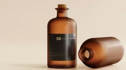 Amber Glass Bottle with Cork Low-poly 3D model