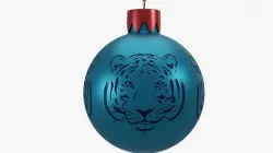 Blue Christmas Ball with Tiger Face Print 3D model