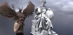 Britannia Statue 1 with Waterfront angel statue 3D model