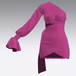DRESS ONE SHOLDER PINK RUFFLED PAELED LOOK 3D model