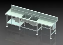 dual depth 2 sink tubs sloped dish drain drainboard base pan 3D model