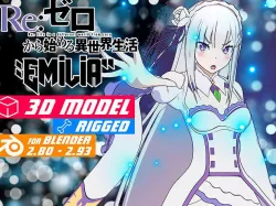 Emilia - Re Zero Anime - Model 3D Low-poly 3D model
