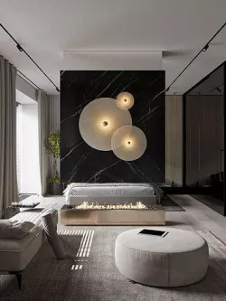 Modern bedroom with fireplace  3D model
