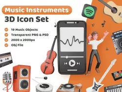 Music Instruments Icon Pack Low-poly 3D model