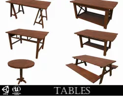 Pack of 6 Medieval Wooden Tables Low-poly 3D model