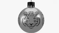 Silver Christmas Ball with Tiger Face Print 3D model