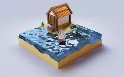 Simple beach diorama  Low-poly 3D model