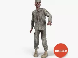 US Army Zombie Rigged Low-poly 3D model