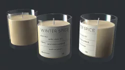 Winter scented candle inside a transparent glass with a wick Low-poly 3D model