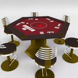 Hexagon Poker Table with 6 Chairs 3D model