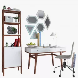 West Elm Modern Desk  Narrow Tower Slope  Office Chair 3D model