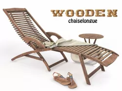 Wooden Sunbed and Table with Towel Low-poly  3D model