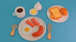 Breakfast Eggs Bacon with Sausage Toon Scene Low-poly 3D model