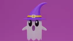 Cartoon Cute Ghost with Witch Hat 3D model