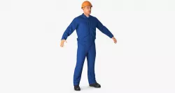 Construction Worker Wearing Blue Overalls 3D model