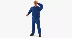 Construction Worker Wearing Blue Overalls Rigged 3D model