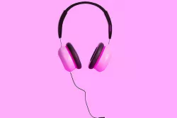 Cute pink glowing headphones with cable 3D model