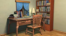 Desk chair desk bookcase desktop scene 3D model