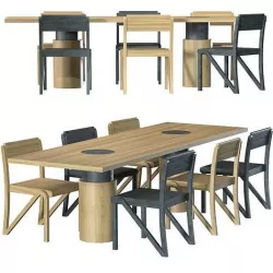 Dining Table and Chair in Oak and Black by Orphan Work Low-poly 3D model