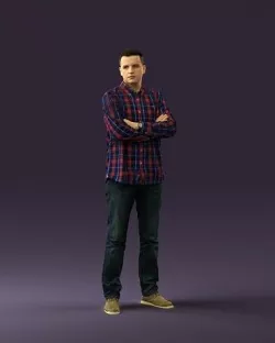 Man in blue red tshirt close Pose 0866 3D model