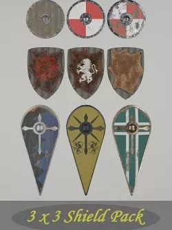 Medieval Shield Bundle Low-poly 3D model